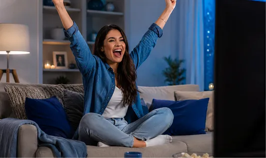 Mujer viendo Disney+ en su teléfono